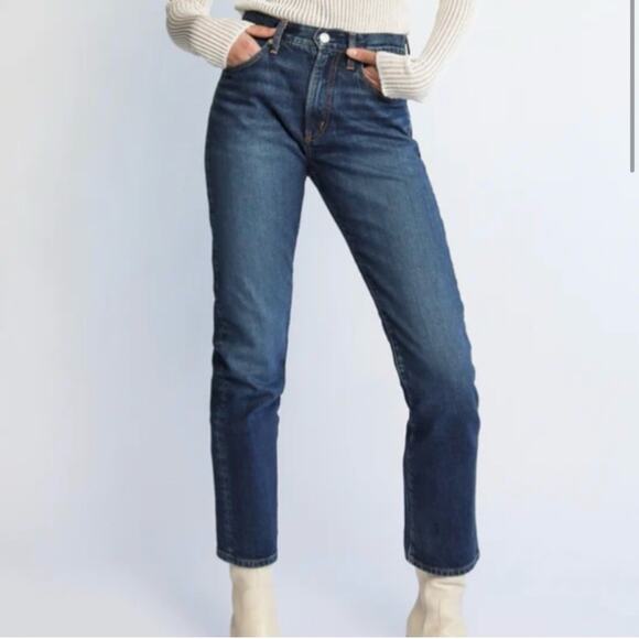 Daily Blue By AG Manya Jeans Straight Leg High Rise Dark Legacy Wash Size 24 NEW - Picture 1 of 15